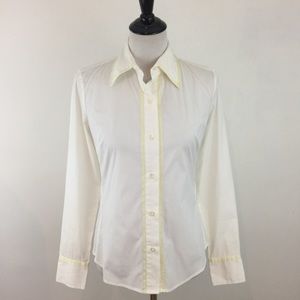 Gap Button Front Shirt Blouse White Ribbon Trim
